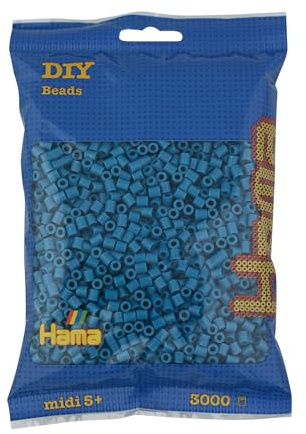Hama Perlen 201-83 Bügelperlen Beutel mit ca. 3000 Midi Bastelperlen mit Durchmesser 5 mm in Petrol, kreativer Bastelspaß für Groß und Klein