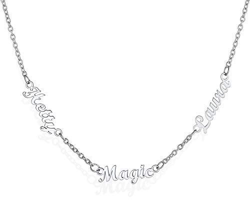 Custom4U Personalisierte Namenskette Silber mit 3 Namen Anhänger Edelstahl Damen Mädchen Halskette mit Wunsch Gravur Design Namensketten mit 46cm+5cm Kette für Mutter Freundin Paare