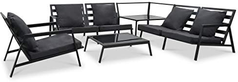 Tidyard 5-TLG. Garten-Lounge-Set mit Auflagen Witterungsbeständig Alu-Gartenlounge-Set mit Lattendesign Sofagarnitur Sitzgarnitur Sofa-Garnitur Loungemöbel Gartenset Aluminium Dunkelgrau und Schwarz