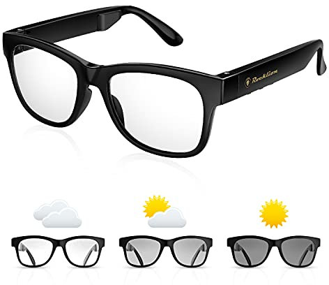 Bone Conduction Glasses with Open-Ear Headphones, Smart Glasses with Dual Bluetooth Pairing, Blue Light Blocking Photochromic Lenses, IP6 Waterproof, Hand-Free Calls and Music, Perfect Gifts for Dad