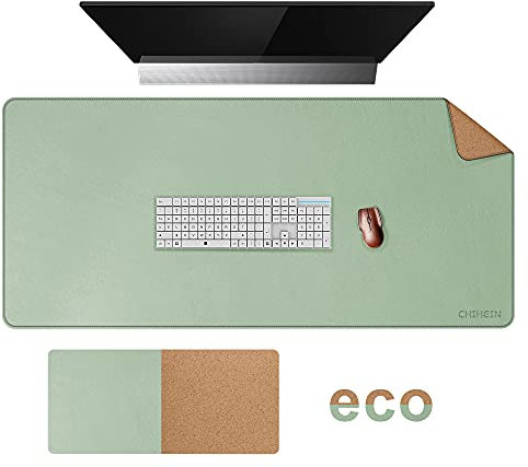 Chihein Kork und Leder Doppelseitiges Schreibtischunterlage, 120x60cm großes Mauspad, Schreibtischmatte, für Büro und Zuhause - Hellgrün