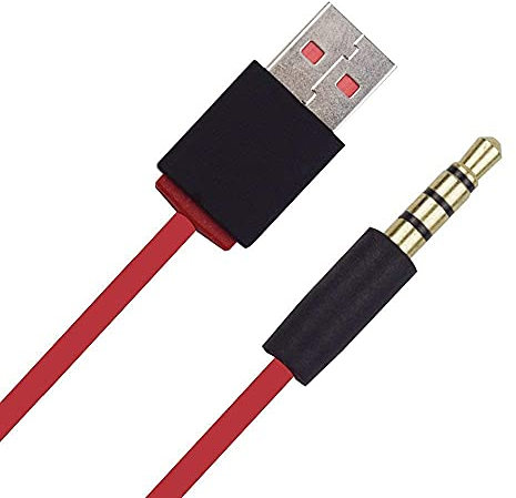 3.5mm Jack to USB Auxiliary Charger Sync Data Transfer Charging Cable Compatible with Beats by Dre Studio Wireless Headphones, Speakers, Tablets, PCs, Sound Box, MP3 Players and More (Red)