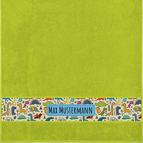 Manutextur Duschtuch mit Namen - personalisiert - Motiv Dinosaurier 2 - viele Farben & Motive - Dusch-Handtuch - hellgrün - Größe 70x140 cm - persönliches Geschenk mit Wunsch-Motiv und Wunsch-Name