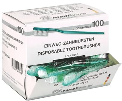 Mediware Einmal-Zahnbürste ohne Zahnpulver grün - 100 Stück | Packung (100 Stück)