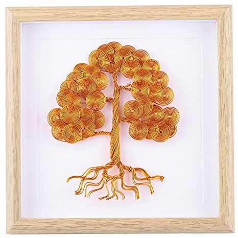 Nupuyai Albero della vita cornice portafoto arte filo di alluminio albero fatto a mano decorazione casa moderna per tavolo da parete arancione