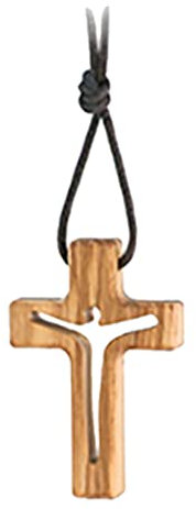 Fritz Cox Olivenholz-Anhänger zum umhängen mit Kordel | natürliches Olivenholz | Kette für Kinder, Mädchen, Jungen, Fraun und Männer (Jesus)