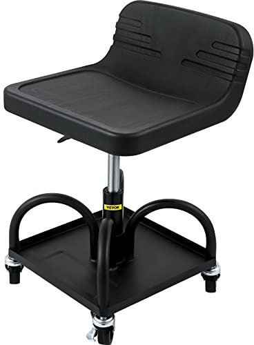 VEVOR Tabouret d'Atelier Mobile Charge 135 kg, Tabouret de Mécanicien à Roulettes Lisses, Siège d'Atelier Hauteur Réglable 40-52 cm, avec Plateau à Outils pour Entretien Automobile Voiture Garage Auto