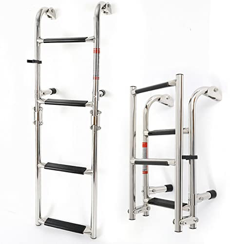 Futchoy Boarding Ladder Stainless Steel Foldable Boat Ladder 4 Steps Deck Ladder for Marine Yacht Inboard Swim Platform