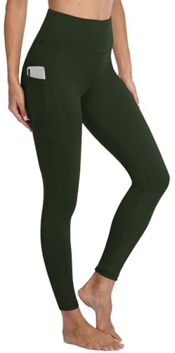 Gayhay Leggings mit Taschen Damen High Waist Sportleggins Lang Sporthose Stretchy Armeegrün.L-XL