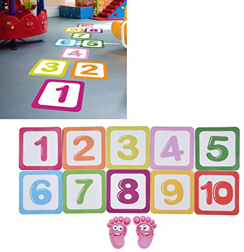12 Stück Zahlen-Hopscotch-Spiel Bodenaufkleber, DIY Digitale Kreative Bodenaufkleber Lustige Bunte Hopscotch-Aufkleber Korridor-Dekoration für Kinderzimmer, Klassenzimmer, Spielzimmer, Kindergarten