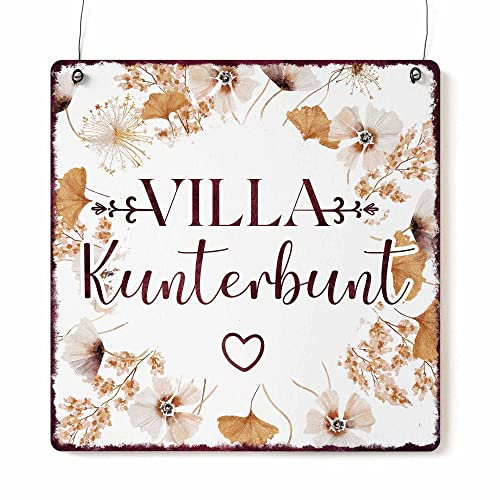 Interluxe Schild Holzschild XL - Villa Kunterbunt_Herbstzauber - Herbstdeko Dekoschild Begrüßung Eingang Kinder