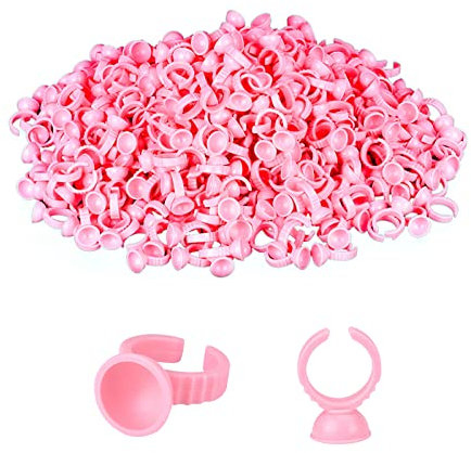 Einweg Kleber Ring, Einweg Kleberinge, Wimpernkleber Halter Ring, 100 Stück Wimpern Blüte Halter Kunststoff, Für Wimpernverlängerung Tattoo Pigment, Rosa