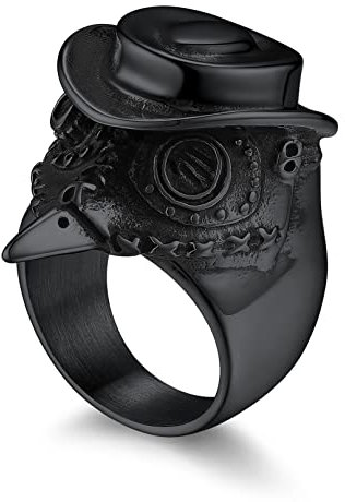 Bandmax Pestdoktor Vogel Ring Männer Punk Ring Größe 54 Schwarzer Vogel Schnabeldoktor Ring Edelstahl Fingerring Ringeschmuck für Party Halloween