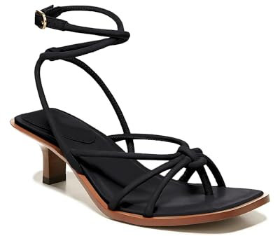 Coutgo Damen-Sandalen mit Riemchenabsatz, Tanga, Gladiator, quadratisch, offener Zehenbereich, niedriger Kätzchenabsatz, überkreuzte Knöchelriemen, Sommerkleid, Hochzeitsschuhe, Schwarz, 38 EU