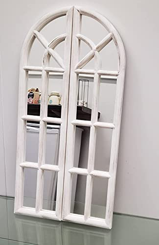 Biznest 80X40Cm Two Panel Window Mirror White Rustic Wall Mountable Home Decor