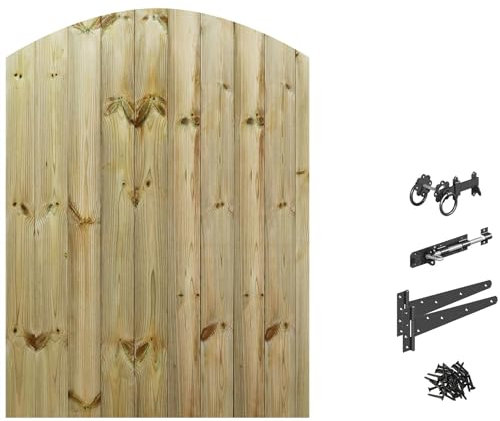 Bespoke Custom Made To Measure UPTO HEIGHT: 5ft (150cm High) Tongue & Groove Semi-Braced Arch Top Pathway Garden Pedestrian Gate [Width Between 95CM to 105CM With Ring Latch Hinge Pack