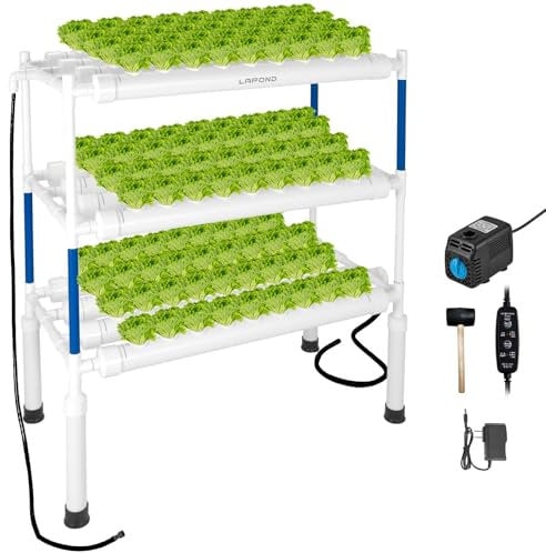 (Versione Aggiornata 2024) LAPOND Sistema di Coltivazione Idroponica con 108 Siti per Piante, 3 Strati di Tubi in PVC-U di Grado Alimentare Kit di Coltivazione Idroponica per Frutta e Verdure