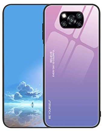 UPLAI Hülle für Xiaomi Poco X3 Pro/Poco X3 NFC, Slim Stoßfest Farbverlauf Handyhülle Case, Temperiertes Glas Rücken and Sanft TPU Silikon Bumper Schutzhülle Cover.Pink Lila