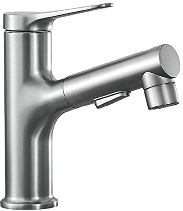Ausziehbare Badezimmer-Mischbatterie, Bathoom-Waschtischbatterien, Messing, herausziehbare 3 Sprühmodi, heißes kaltes Wasser, Einhebel-Auszieh-Mischbatterie für Waschbecken, Gun Grey Efficency