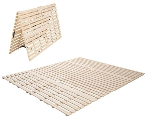 EMOOR Falttyp Latten Futonbett Queen Größe (160 x 197 cm), Franco-Tower für Japanische Boden-Futon-Matratze, Holz Paulownia Boden Unlackiert Natürlich Schlafbettwäsche Gäste Tatami-Matte