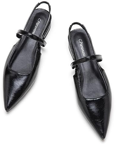 C.Paravano Slingback Flach Spitze Flache Schuhe Damen Slingback Ballerina Damen Slingback Pumps Damen Slingback Sandalen(Schwarz,39)
