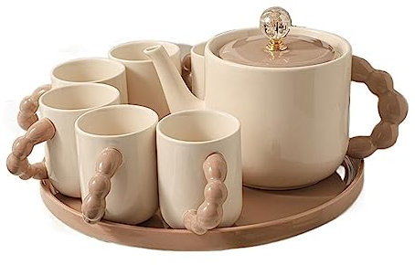 Jus Carafe d'eau Ensemble d'eau en céramique de style crème français service à thé fleur simple créatif maison salon bouilloire d'eau froide Thé Cruche (Color : A)