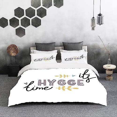 Bettwäsche 3 Teilig Bettgarnitur,Herbst Es Hygge Zeit Gemütliches Zuhause Phrase Komfort Dänisch Dänemark Zeichnung Herbst,Gemütlich Mikrofaser Bettbezug Set 1 Bettbezug Set 200 x 200 cm