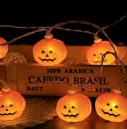 Halloween Flashing String Lights, 30x LEDs 12FT, 3D Pumpkin Bat Grimace Spirit, for Indoor Outdoor Party Decoration, Power by 3xAA Batteries (Not Included) (3D Pumpkin B)