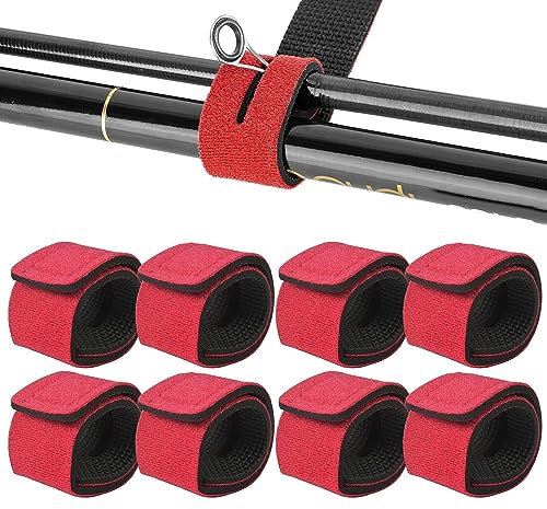 Angeln Rutenband Elastisches Angelrute Gürtel Band, Verstellbare lettverschluss für Angelruten, Riemen Angelbandage Outdoor Supplies, 8er Pack Rot
