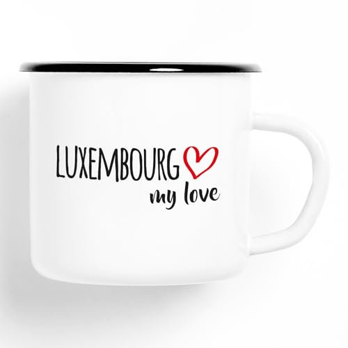 Huuraa Emaille Tasse Luxembourg my love Geschenk 300ml Vintage Emaille Becher Luxembourg Geschenkidee