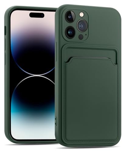 CoolGadget Card Case für iPhone 15 Pro Max, TPU Schutzhülle mit Kartenfach und erhöhtem Kantenschutz, Grün