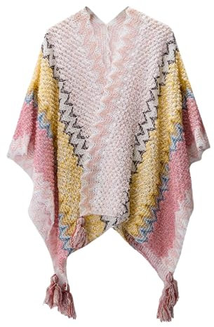 Ponchos und Umhänge für Damen - Vintage Cape Boho Poncho Schal Wickeltuch | Übergroße Strickjacke für Damen, Reiseschal im Ethno-Stil, vorne offen