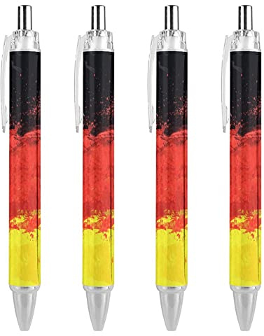 SJOAOAA Druckkugelschreiber mit Flagge Deutschlands, 0,5 mm, schwarze Tinte, Premium-Qualität, Schreibgerät, 4 Stück