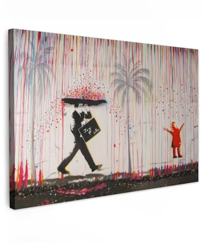 MuchoWow© Wandbilder Groß 120x80 cm XXL Schlafzimmer Home Deko Wohnung Bild Wohnzimmer Fotoleinwand Wand Bilder Leinwand Wall Decor Regen - Graffiti - Palmen - Mann