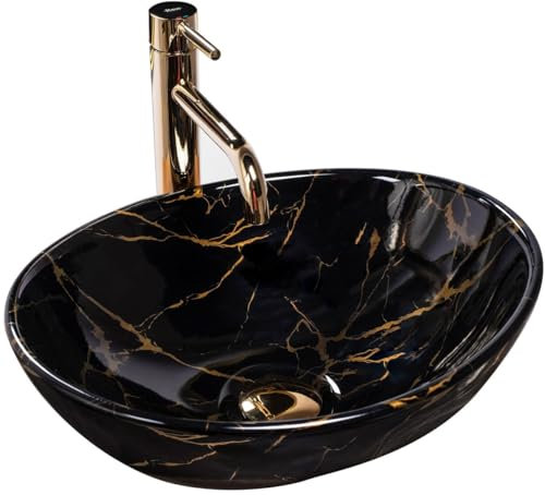 GTM Design Aufsatzwaschbecken Glanz Modern Waschbecken ohne Hahnloch - Elegant Aufsatzwaschbecken Oval für Badezimmer und Gäste WC - nur Bad Waschbecken - Modell 11