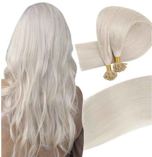 Easyouth Extensions Echthaar Bondings 50 cm Weiß Blond Extension Bondings Remy Haarverlangerung Bonding Extensions Echthaar Platinblond #1000 50g/50Stück