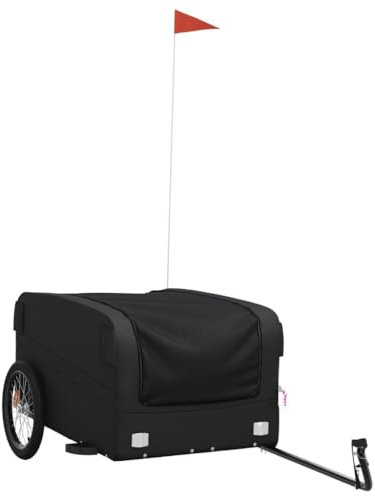 vidaXL Lastenanhänger, Anhänger für Fahrrad, Fahrradanhänger mit Deichsel Sicherheitsflagge, Transportanhänger, Schwarz 45kg Eisen