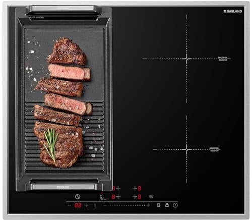 GASLAND IH604BFB Placa de inducción de 60 cm con una zona flexible, cocina de inducción integrada de 4 zonas con marco de acero inoxidable, FlexInduction para BBQ, PowerBoost, 7000W (Sin sartén)