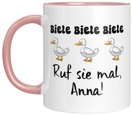 TassenTicker - Biele, Biele, Biele - Personalisierte Kaffeetasse - Meme Tasse - mit Wunschnamen - Geschenk für Freunde, Familie - Bürotasse - Enten - 330 ML (rosa)