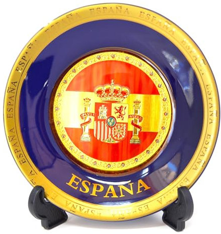 bandra de España.15.5cm Plato Decorativo de Cocina española, decoración de Paredes Interiores. España. Chapado en Oro. colgado en la Pared