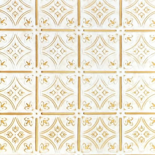 Decorative Ceiling and Wall Panels 2m2 (21.52 sqft) - 8 Panels (White 13 (White&Gold))