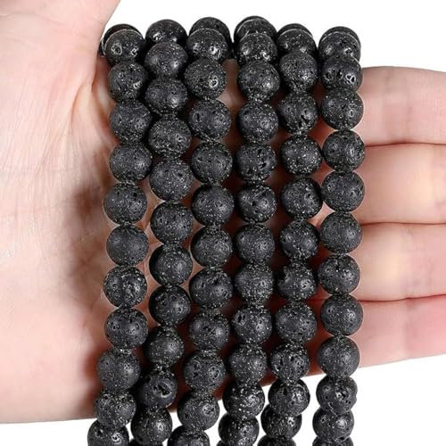 XIANNVXI Black Lava Rock Beads 8mm Round Black Beads for Crafting 47 Pcs