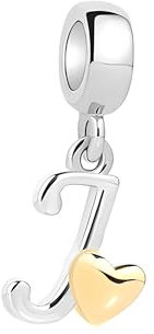 Symretie Damen 925 Sterling Silber Charm Anhänger Buchstaben J Beads Charms Kompatibel mit Europäischen Armbänder und Halskette