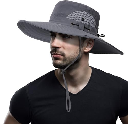 Wexoma Sonnenhut Herren, Outdoor Safari Hut Damen, Breite Krempe Sommerhut mit UV Schutz für Damen und Herren, Faltbar Wanderhut, Boonie Hat, für Outdoor, Wanderungen, Abenteuer, Garten