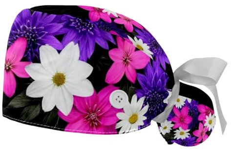 FQURFHY 2 eingepackt，Rosenpfingstrose Blumenaquarell,OP-Hauben für Frauen，OP-Kappe，Chirurgische Hauben für Männer,Für die Küche