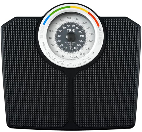 TIPRE Analoge Waage für Körpergewicht, mechanische Personenwaage, nicht-digitale Waage für Körpergewicht, 150 kg, große Skala mit großer rutschfester Plattform, einfache Kalibrierung, kostenlose