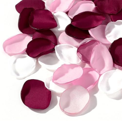 Zueyen Lot de 200 pétales de rose en soie pour la Saint-Valentin, mariage, anniversaire, confession (violet/rose/blanc)