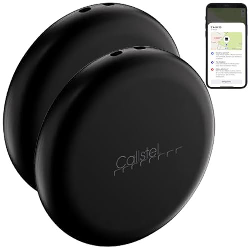 Callstel Schlüsselfinder mit App: 2er-Set Mini-Schlüssel-/Gegenstandsfinder, AirTag-komp., MFi, schwarz (Schlüssel Ortungsgeräte, Smartphonefinder, Sclüsselanhänger)
