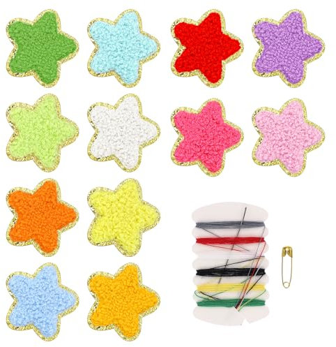 12 Pcs Star Iron on Patches, Iron on Christmas Transfers, Iron on Stars for Clothes, Cute Embroidered Patches for DIY Hats Bags Clothes