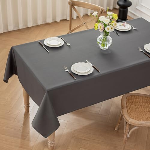 Moonooda Tischdecke Dunkelgrau Waschbar, 140X200cm Tischdecken Tischtuch aus Polyester, Leicht wasserabweisend mit Lotuseffekt, Dauerhaft Kratzfest für Haus, Hochzeiten, Party